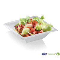 Fondina in polpa di cellulosa 160x160x45mm  ideale per l’asporto di pasta, zuppa ed insalata. La sua contenenza è di 450 ml. Questo prodotto monouso è totalmente biodegradabile e compostabile e può essere gettato nell