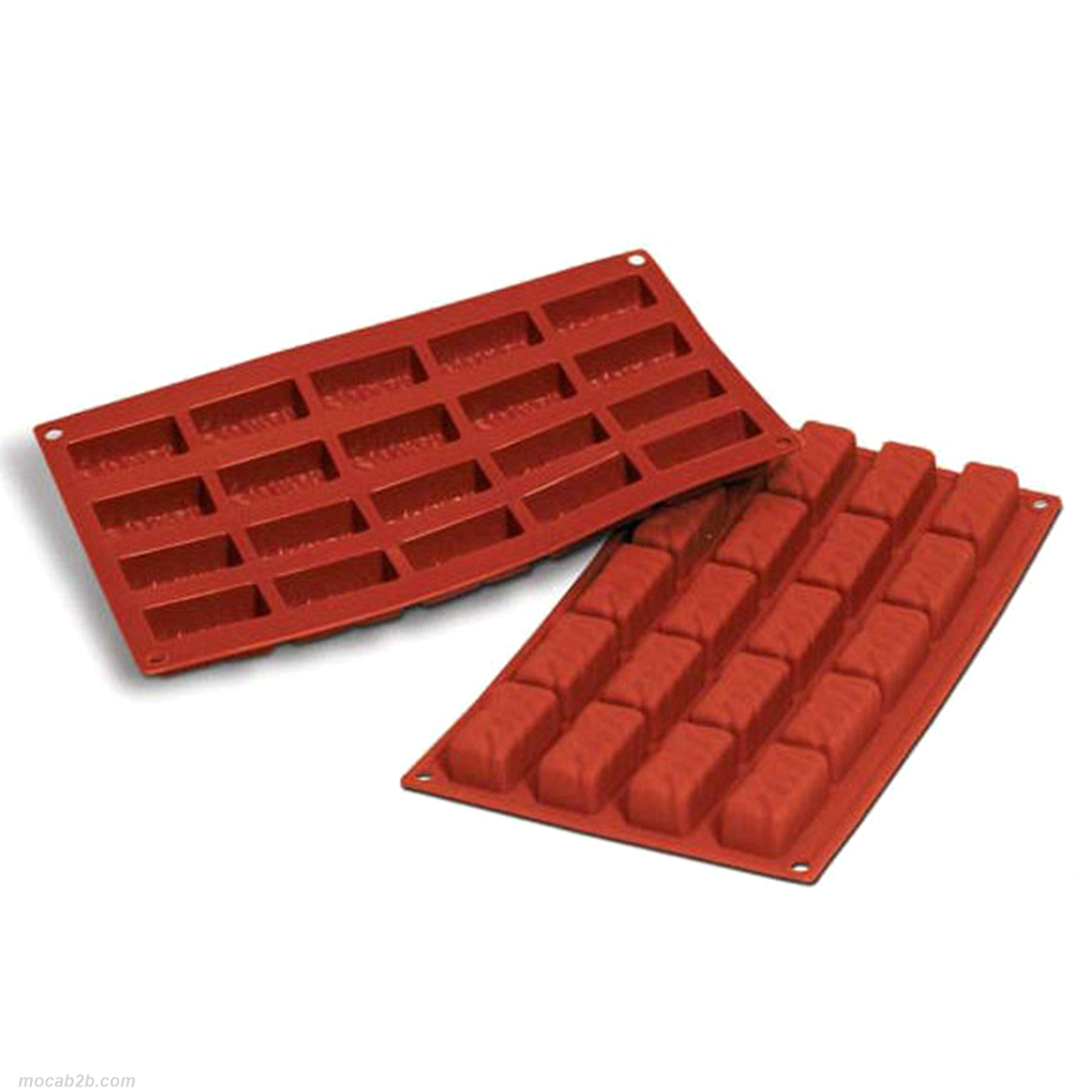 Stampo dimensioni: 50mm x 25mm x h20mm - Cavity: 20 /Vol. Cavity: 22ml. Utilizzabile in forno / microonde - Utilizzabile in congelatore / abbattitore - Lavabili in lavastoviglie 