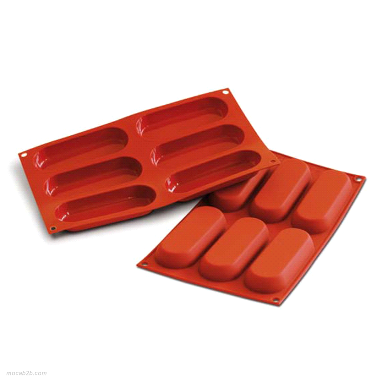 Stampo dimensioni:127,5mm x 47mm x h17mm - Cavity: 6 /Vol. Cavity: 83ml. Utilizzabile in forno / microonde - Utilizzabile in congelatore / abbattitore - Lavabili in lavastoviglie 