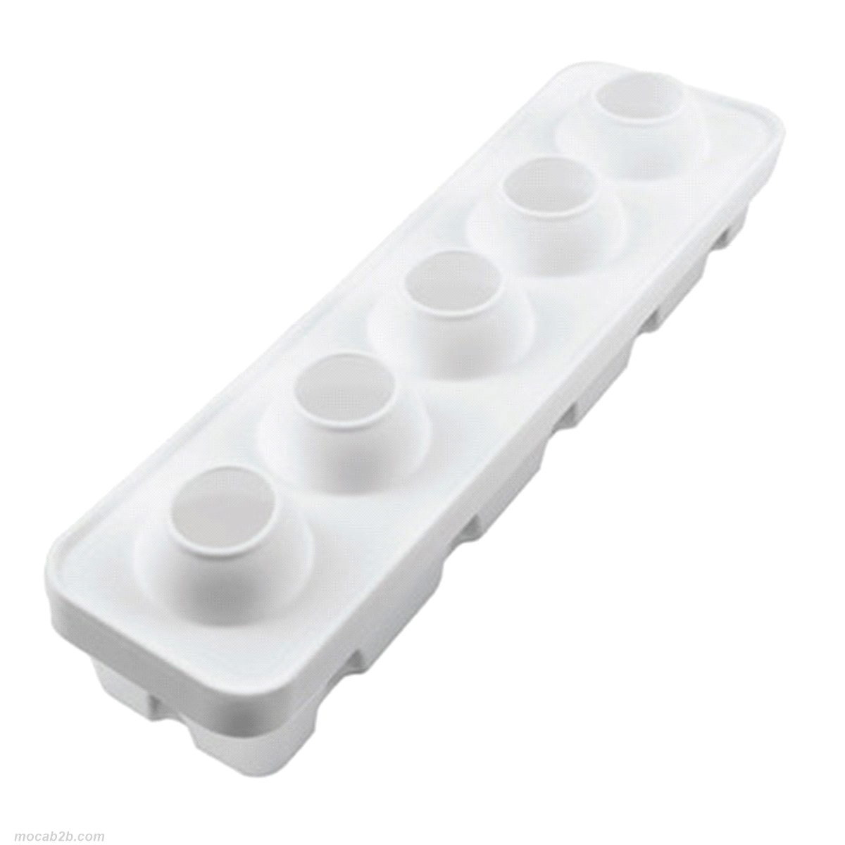Composto da uno stampo in silicone con cinque cavità da 115 ml ciascuna e da un pratico supporto in plastica per una perfetta tenuta in fase di preparazione. 