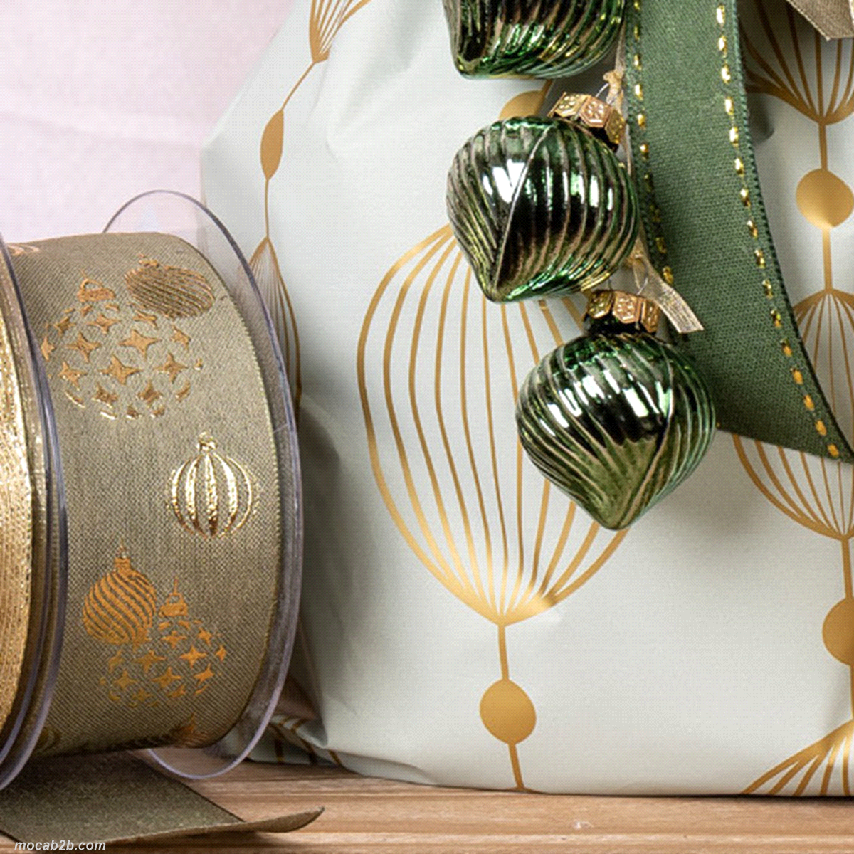 XMAS BALL LINO LAMINA VERDE MUSCHIO/ORO 40mmx15mt 
