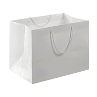 Shopper lusso con maniglie in cotone e struttura in carta spessa verniciata di bianco. Misure: 46x30x35cm. 