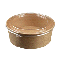 Insalatiera tonda da 1100ml ecokraft in PE con coperchio in PET. Microondabile a 800W/3minuti. Forno max 150
