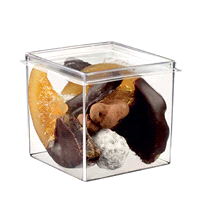 Mini Cube trasparente in PS - 45x45x43mm- 70 ml confeazione da 200pz. Lavabile e riutilizzabile per almeno 20 volte. 