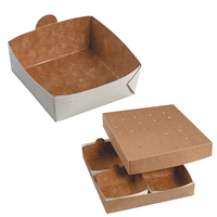 Vaschetta in cartone kraft laminata in PE 120x120x42mm per scatola a modulo 250/350/450.Microondabile 800w/3 minuti e in forno max 200c°. 