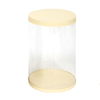 Tubo circolare con fondo incollato ad altezza di 1 cm. per contenere uova di cioccolato o altro. Fondo e coperchio di colore beige. 