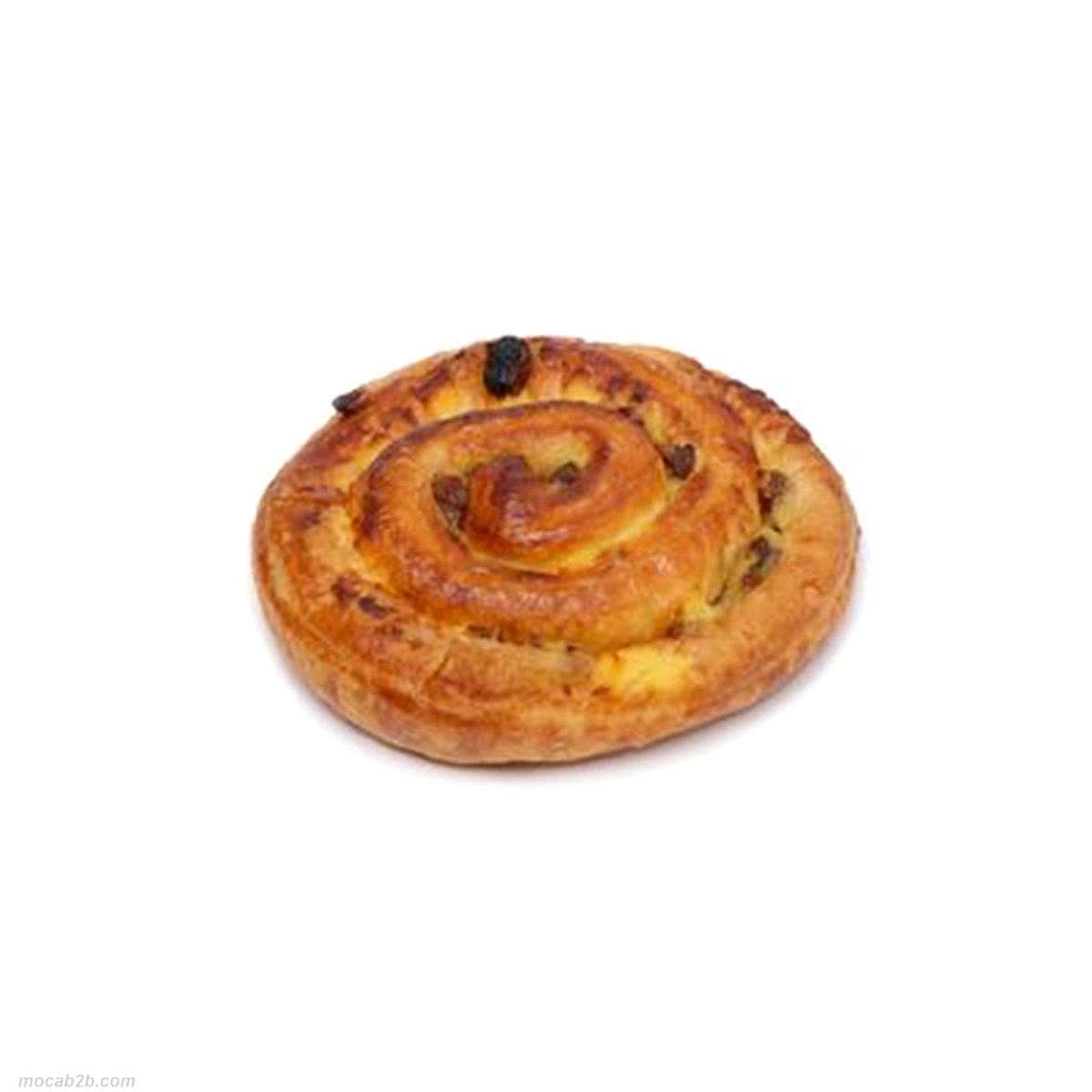 Invitante chiocciola di pasta sfogliata lievitata con un generoso ripieno di crema e uvetta sultanina.
Peso: 93gr.
Scongelare 30 min. a T. amb.
Cottura: 20-25 min. a 160-180°C
 