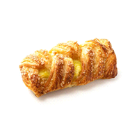 La sfoglia ha il peso ideale di +/- 80g dopo cottura, contiene il 20,5% di crema pasticcera ed ha il topping zuccherato (4%) e caramellato dopo la cottura, il risultato è un piacevole contrasto tra la croccantezza della sfoglia e la morbidezza dell’interno. 