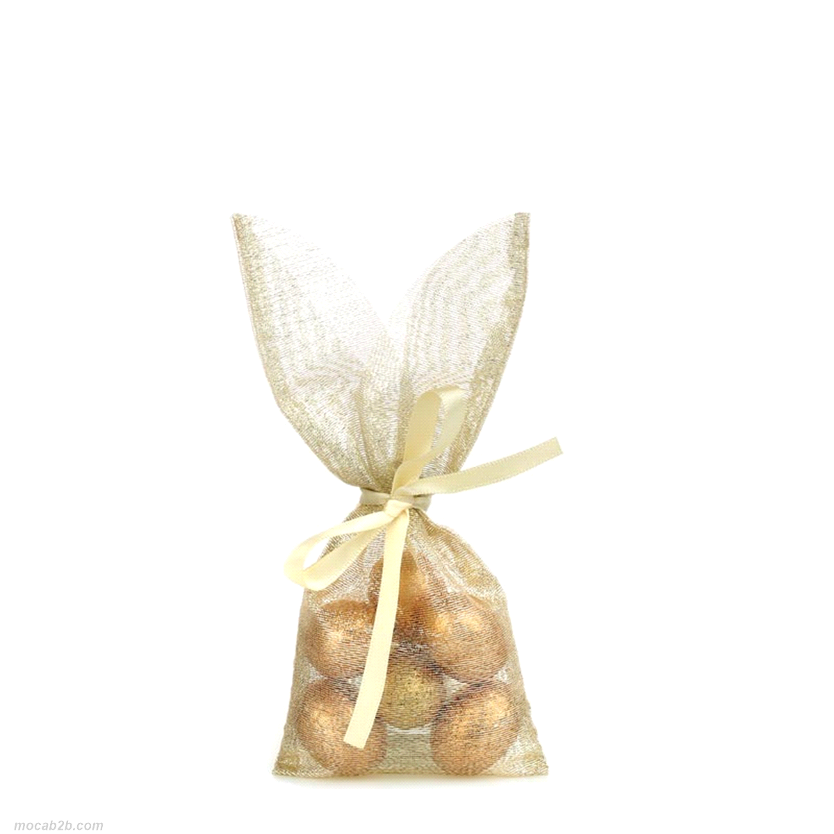 Sacchetto organza bunny bag lucente con nastrino. Misure: 17x8cm. 