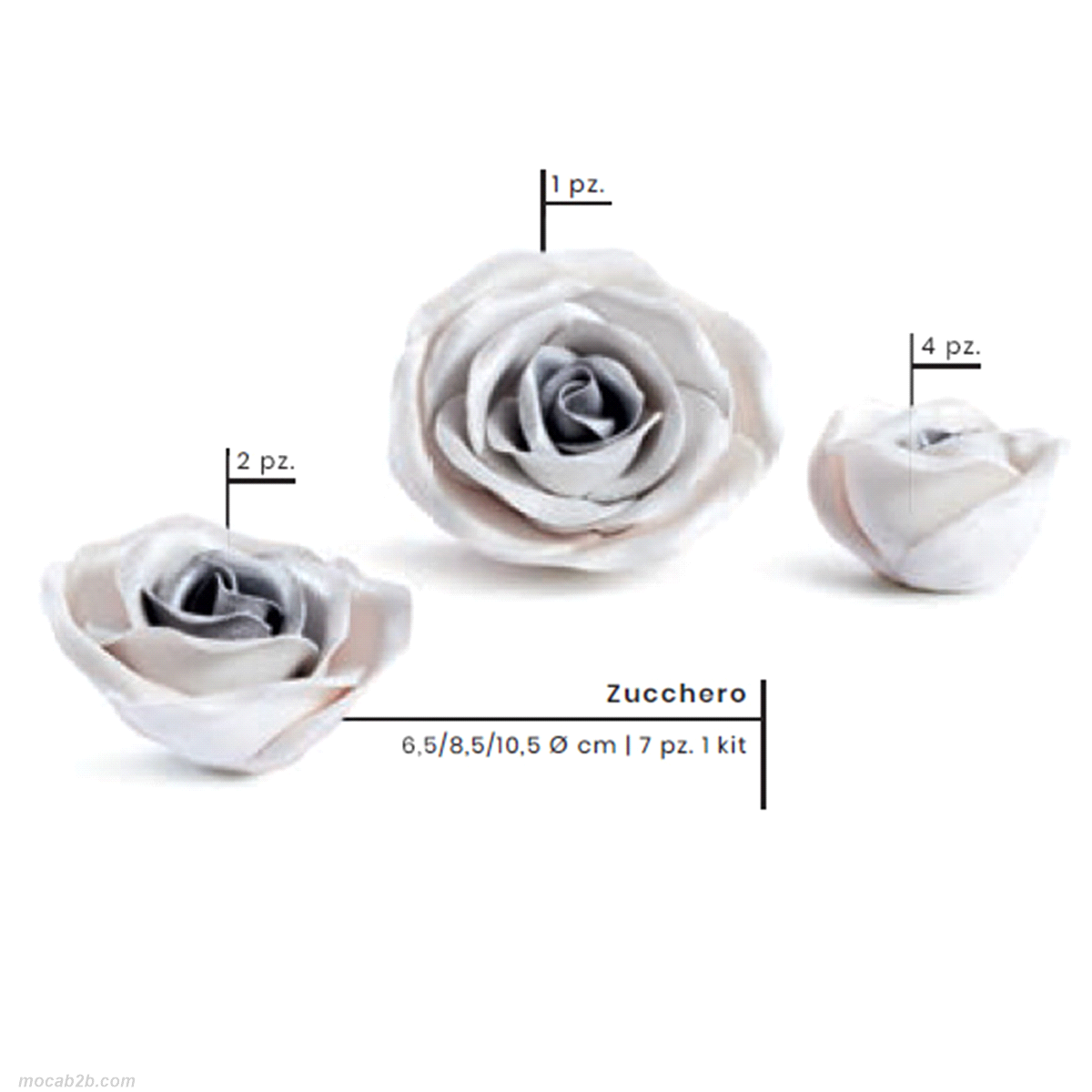 Decorazione rose in zucchero in 3 dimensioni: 6,5/8,5/10,5 cm 