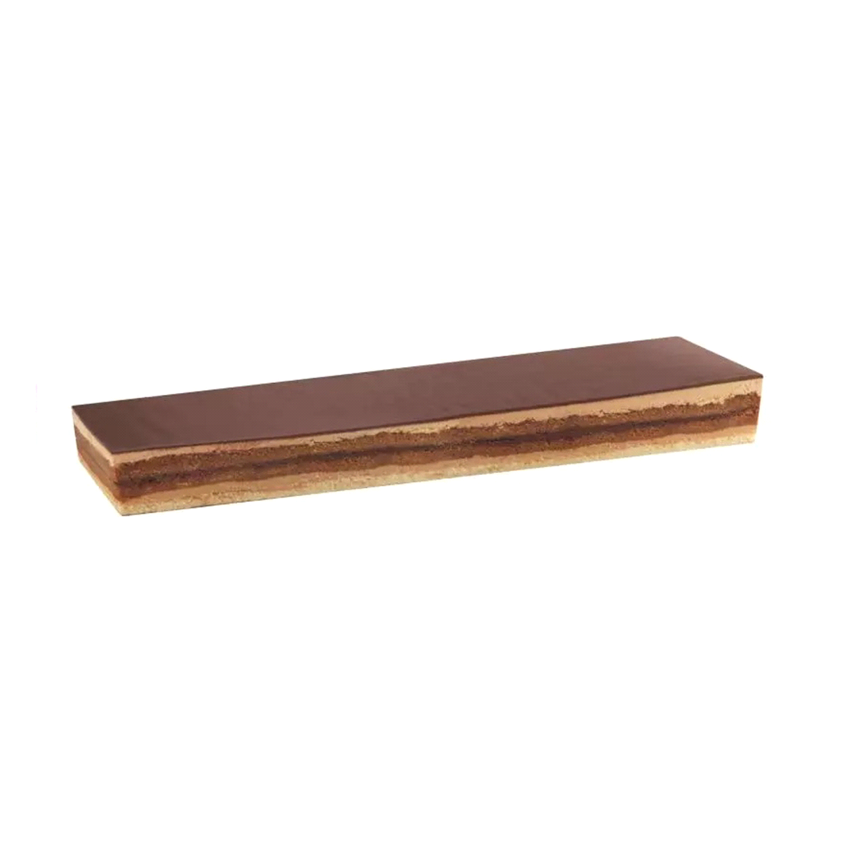Crema al burro al caffè, biscotto alle mandorle, ganache al cioccolato, sciroppo al caffè e glassa. 