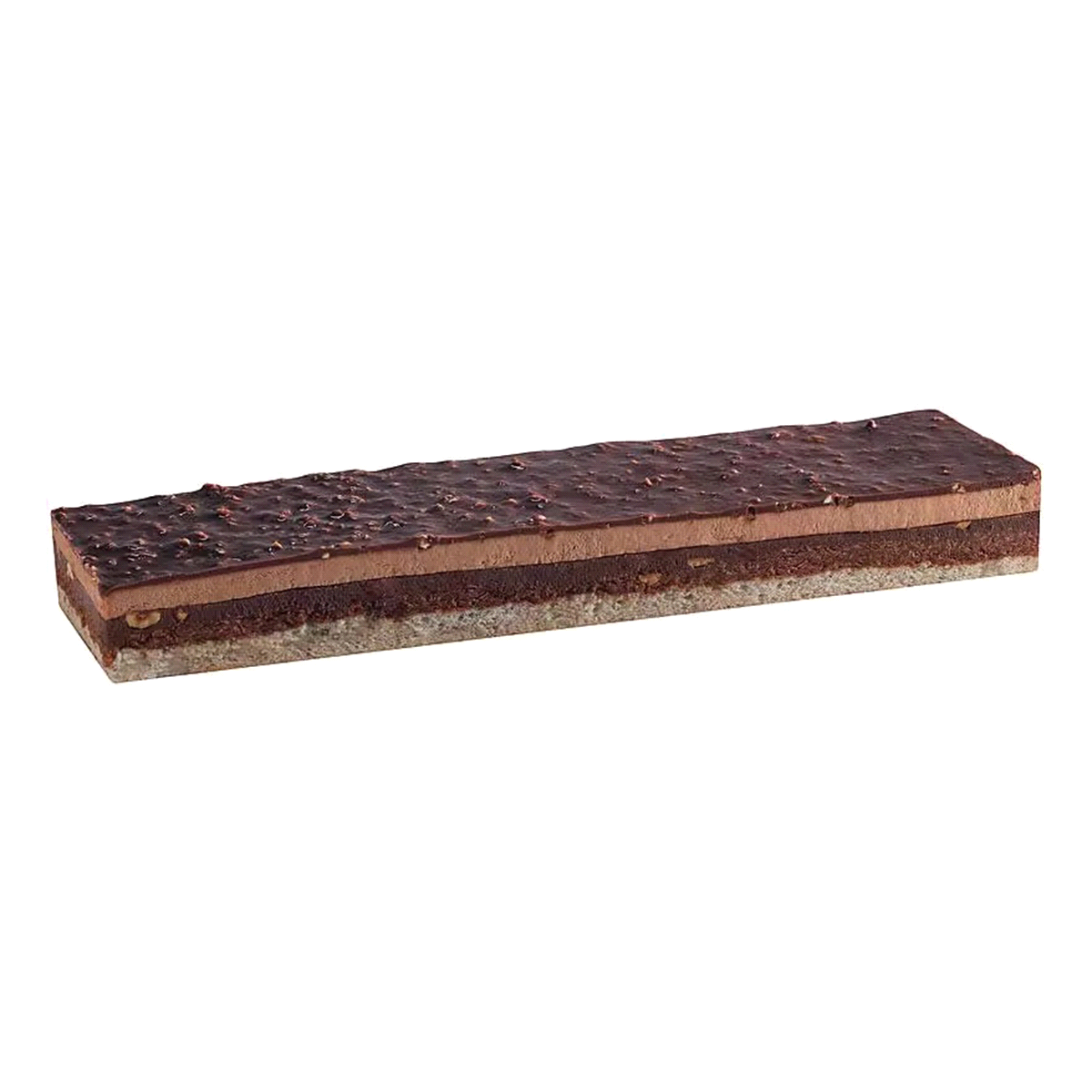 Mousse al cioccolato al latte e pralinato con inclusioni di nocciole, biscotto alla nocciola, ganache al cioccolato al latte e pralina croccante. 