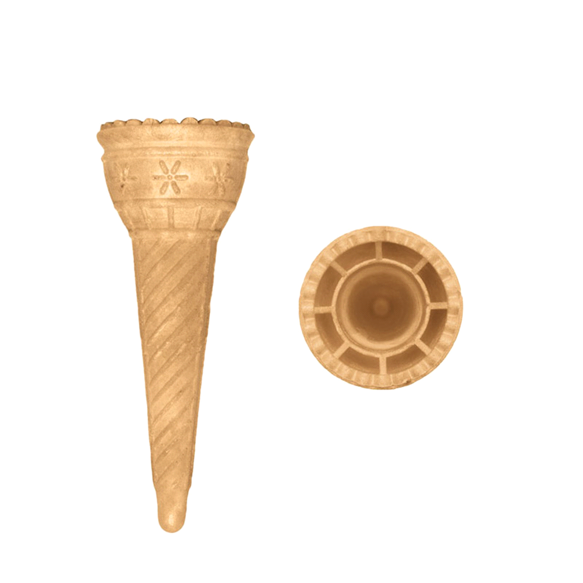 Cono per gelato vegano altezza 122mm - diametro esterno 48 mm - diametro interno 26 mm. 