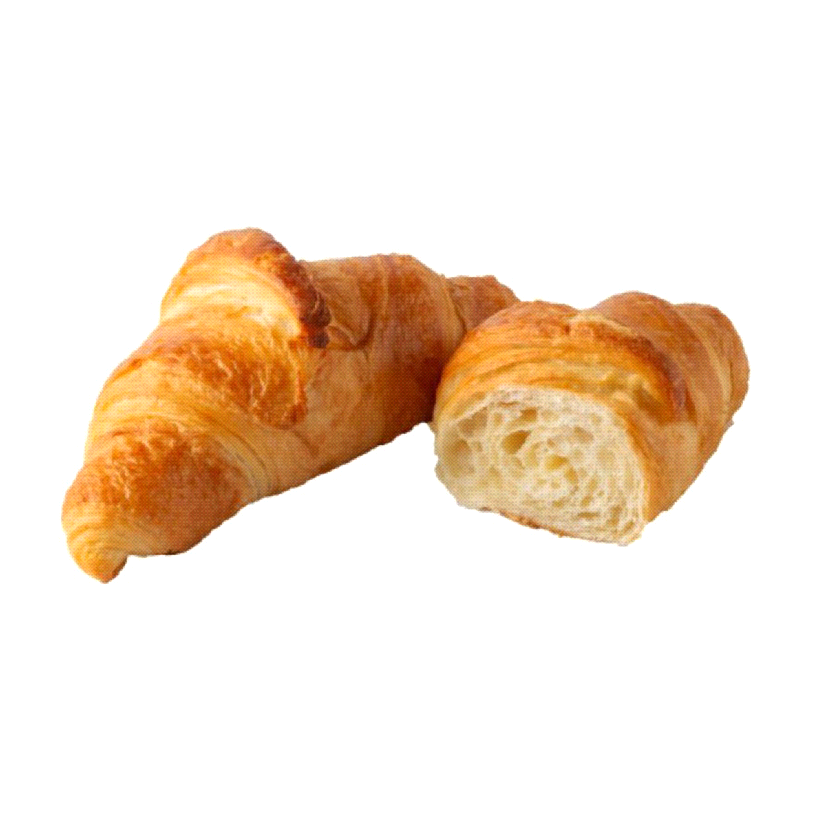 Croissant pronto da scongelare 45 min a T.amb. 21% di burro. Aspetto artigianale con una pasta sfoglia molto alveolata, volume generoso paragonabile a un 80g. Ideale da farcire. 