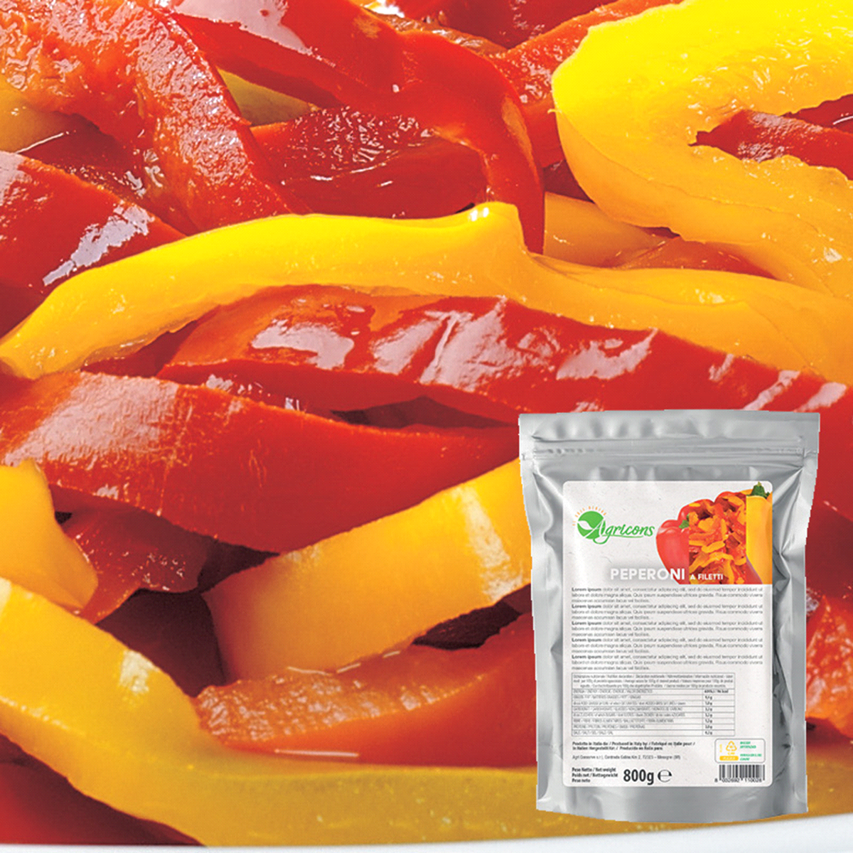 Filetti di peperoni rossi e gialli freschi, 100% italiani. Indicati per preparare antipasti, contorni, pizze e primi piatti. 