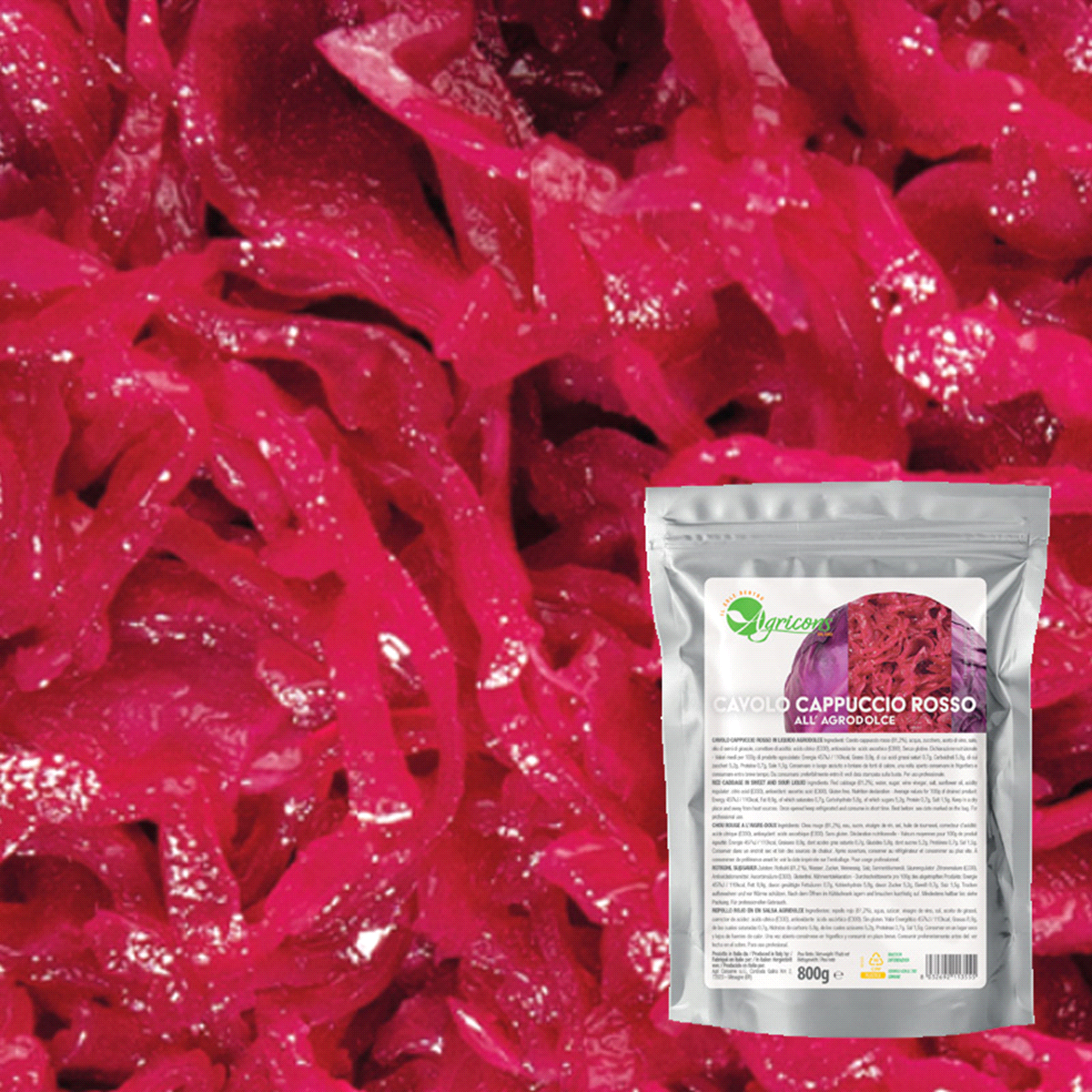 Julienne di cavolo cappuccio rosso. Il gusto dell’agrodolce si unisce alla croccantezzab di questo ortaggio saporito e colorato. Un prodotto che aggiunge sapore e colore a panini gourmet, pizze e contorni. 