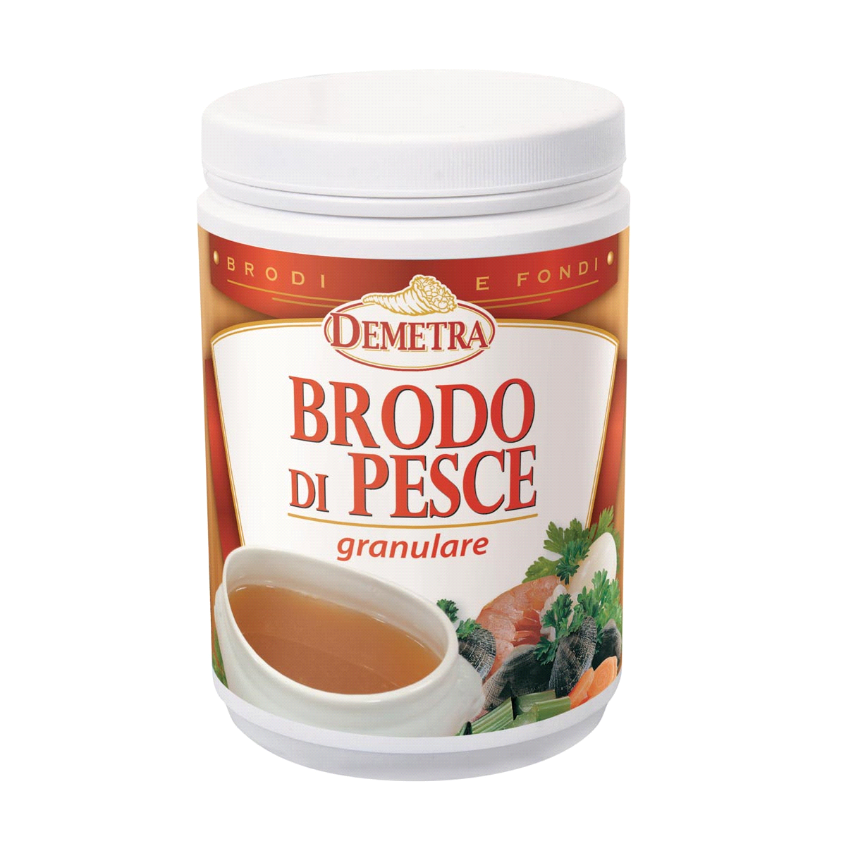 Preparato per brodo granulare a base pesce al 9% con glutammato. Per la preparazione di brodo: 20g (2 cucchiai da tavola) in 1 litro d’acqua. 