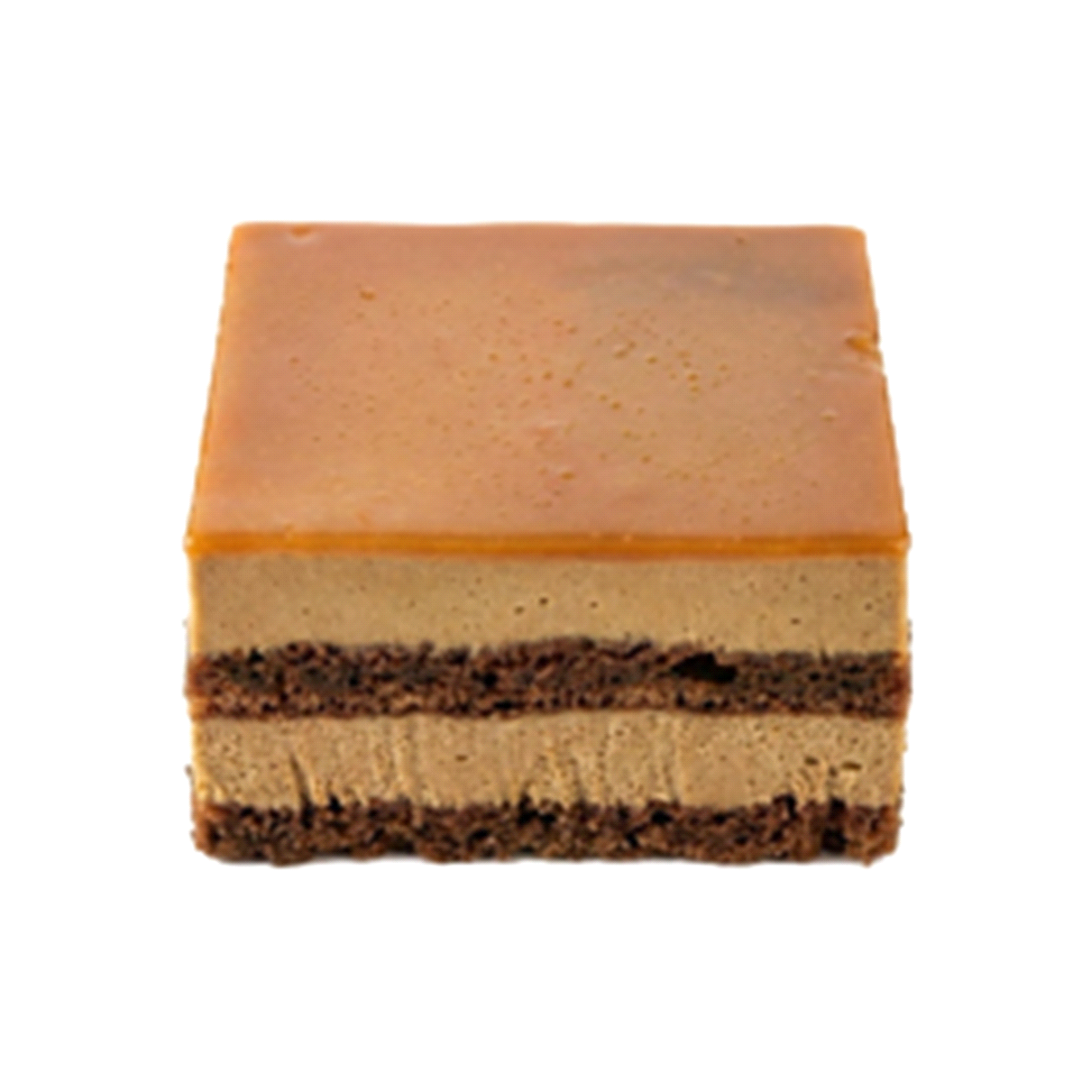Delicata crema leggera al caramello, accompagnata da un soffice pan di Spagna al cacao, arricchita da
una bagna aromatica al caffè espresso. Glassa al caramello. 