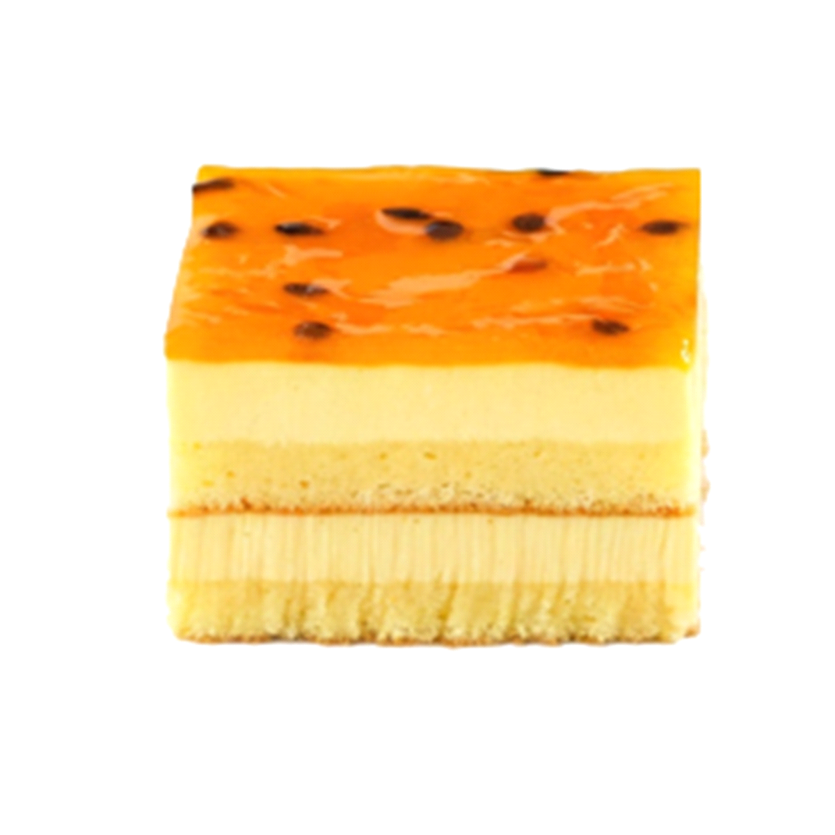 Savoiardo immerso in bagna al passion fruit, crema vellutata al passion fruit e glassa lucida al passion fruit. Fresco, fruttato e irresistibile 