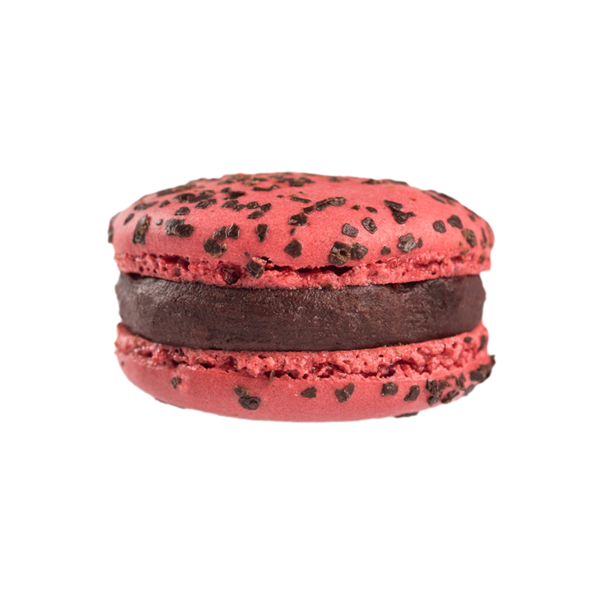 Macaral al lampone farcito con ganache al cioccolato fondente 