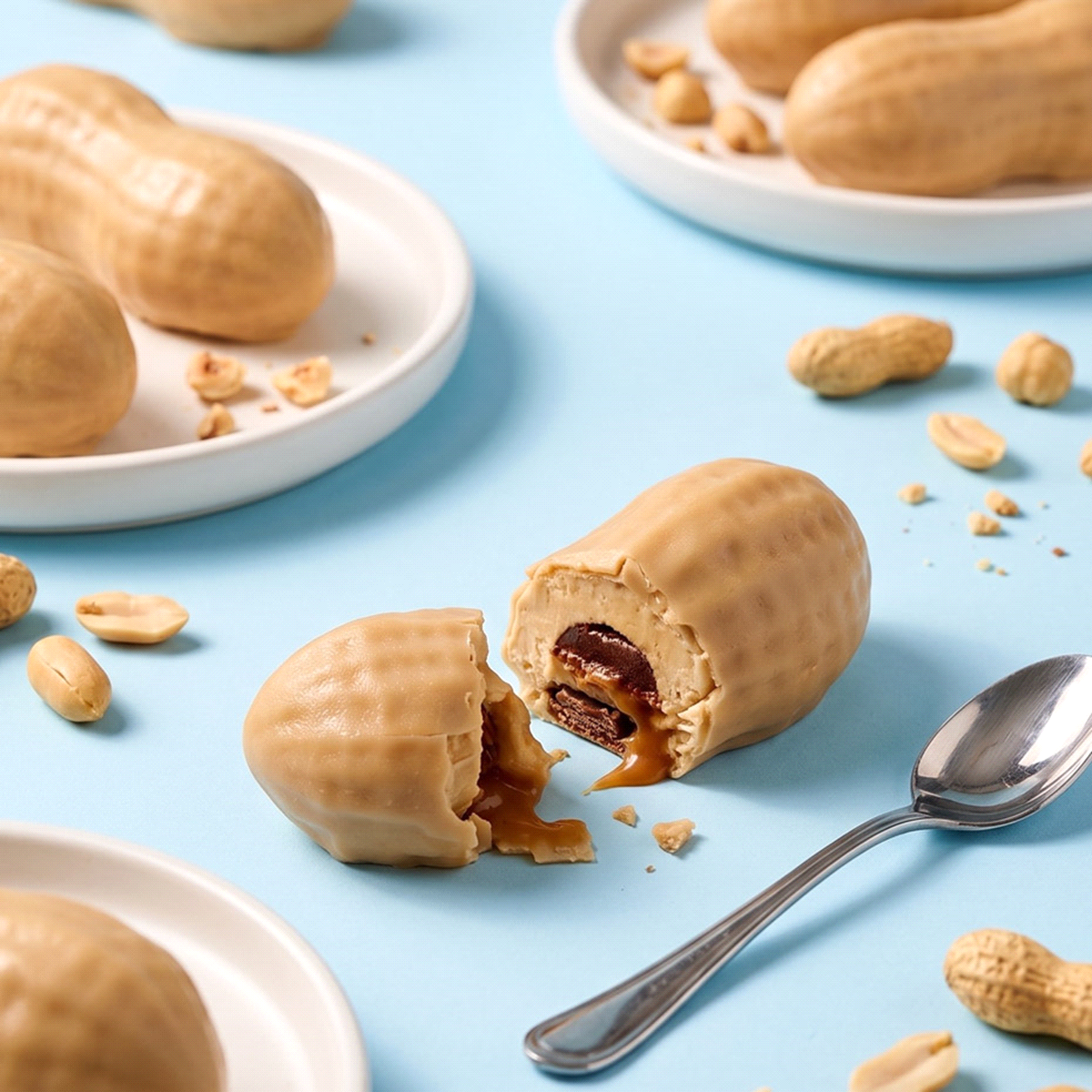 Un cremoso realizzato con pasta di arachidi 100% racchiude un cuore di caramello alla vaniglia, adagiato su un cremino croccante al cioccolato al latte e arachidi con una delicata nota salata. La glassatura al cioccolato bianco, valorizza i dettagli e conferisce al dessert un