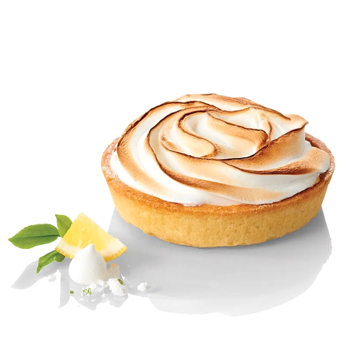 Costatina al limone e meringa diametro 10 cm. Pasta frolla con morbida crema al limone e la meringa flambé. Scongelare a una temperatura massima di 4°C per 2 ore. 18 pezzi 