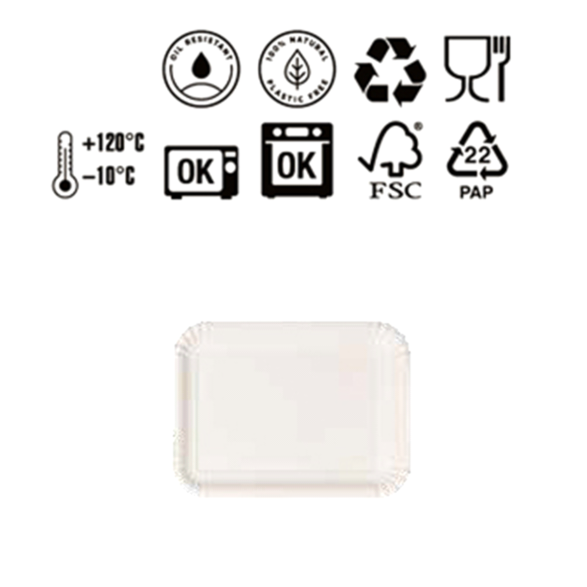 100% da pura cellulosa FSC, non contiene plastica, è riciclabile e certificato per contatto diretto con alimenti. Idoneo per la refrigerazione e per il riscaldamento in forno e microonde 