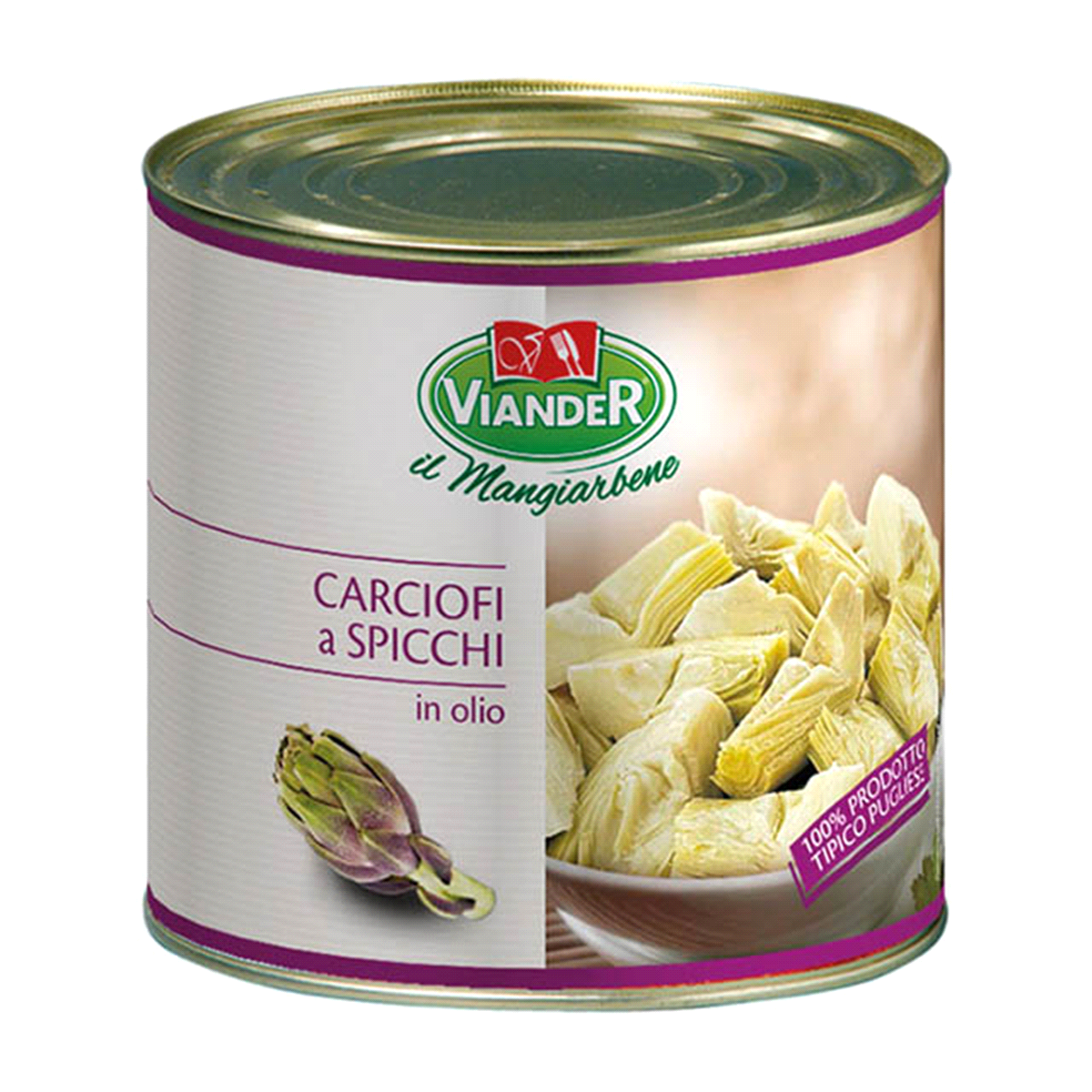 Carciofini nazionali “millefoglie pugliesi”, tagliati a quartini, teneri, fragranti, bianchi e conservati in olio di girasole. Utilizzati per pizze, tramezzini, tortini di carciofi e tartine. 