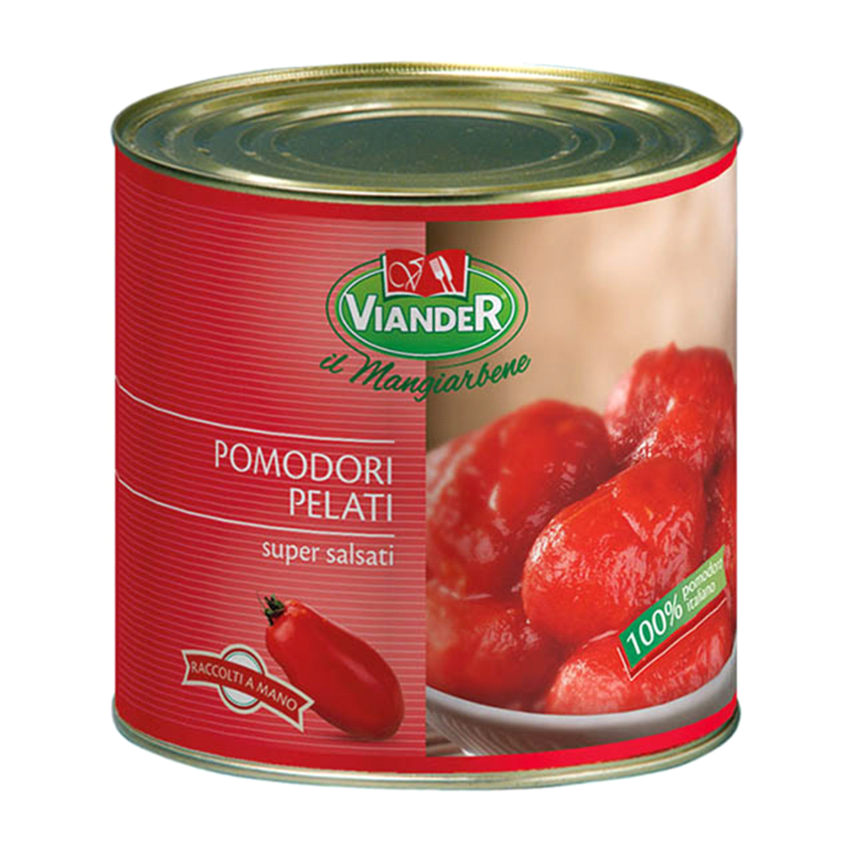 Pelati super salsati. Pomodori di alta qualità con frutti perfettamente maturi. Varietà selezionata dal colore rosso vivo e dalla consistenza soda e carnosa, immersi nella loro salsa dolce e densa. Adatto a tutti gli usi in cucina. Il più classico dei pomodori. 