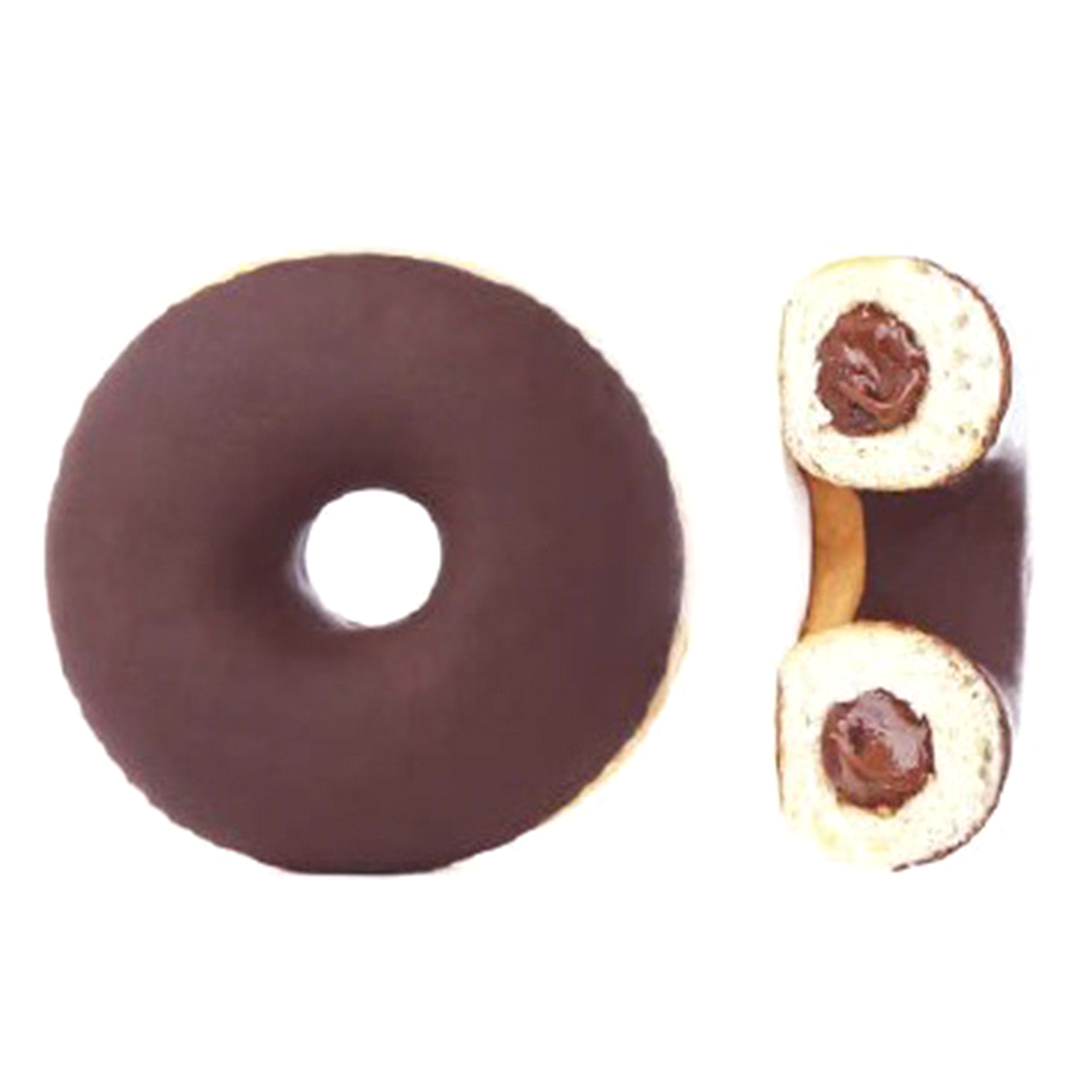 Donut 70 gr farcito al cioccolato con glassa al cioccolato. 