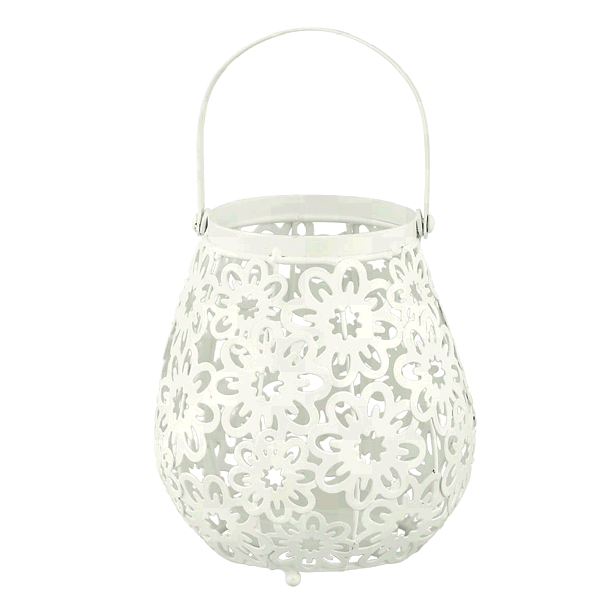 Portacandela metallo avorio con motivo a fiori h.17cm. 