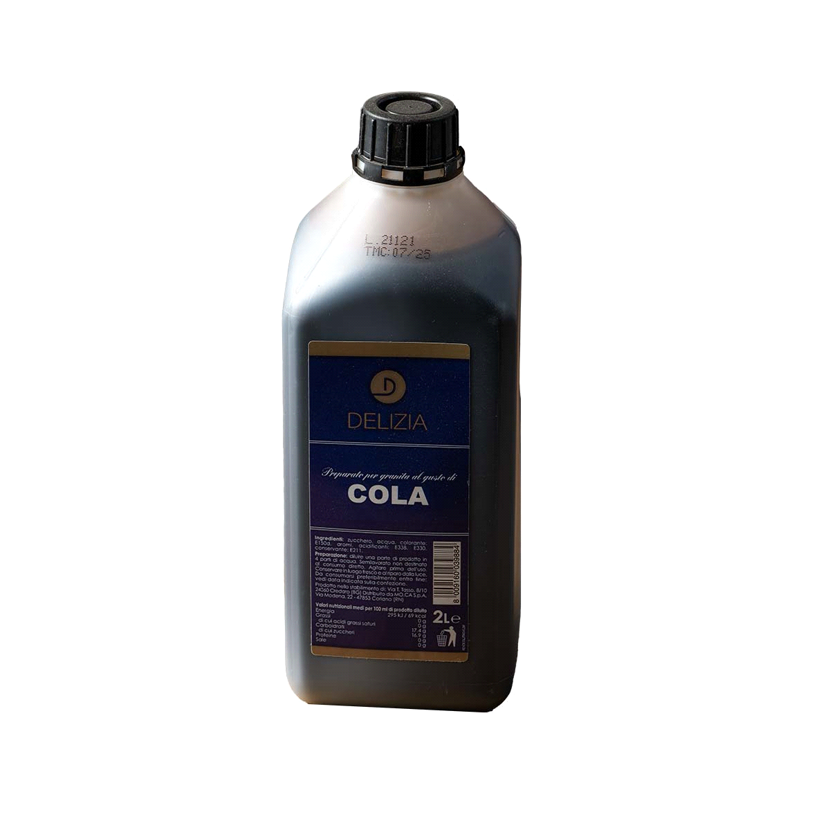 Sciroppo per realizzare una granita alla cola. Dosaggio: 1 litro di prodotto + 4,5 litri di acqua. 