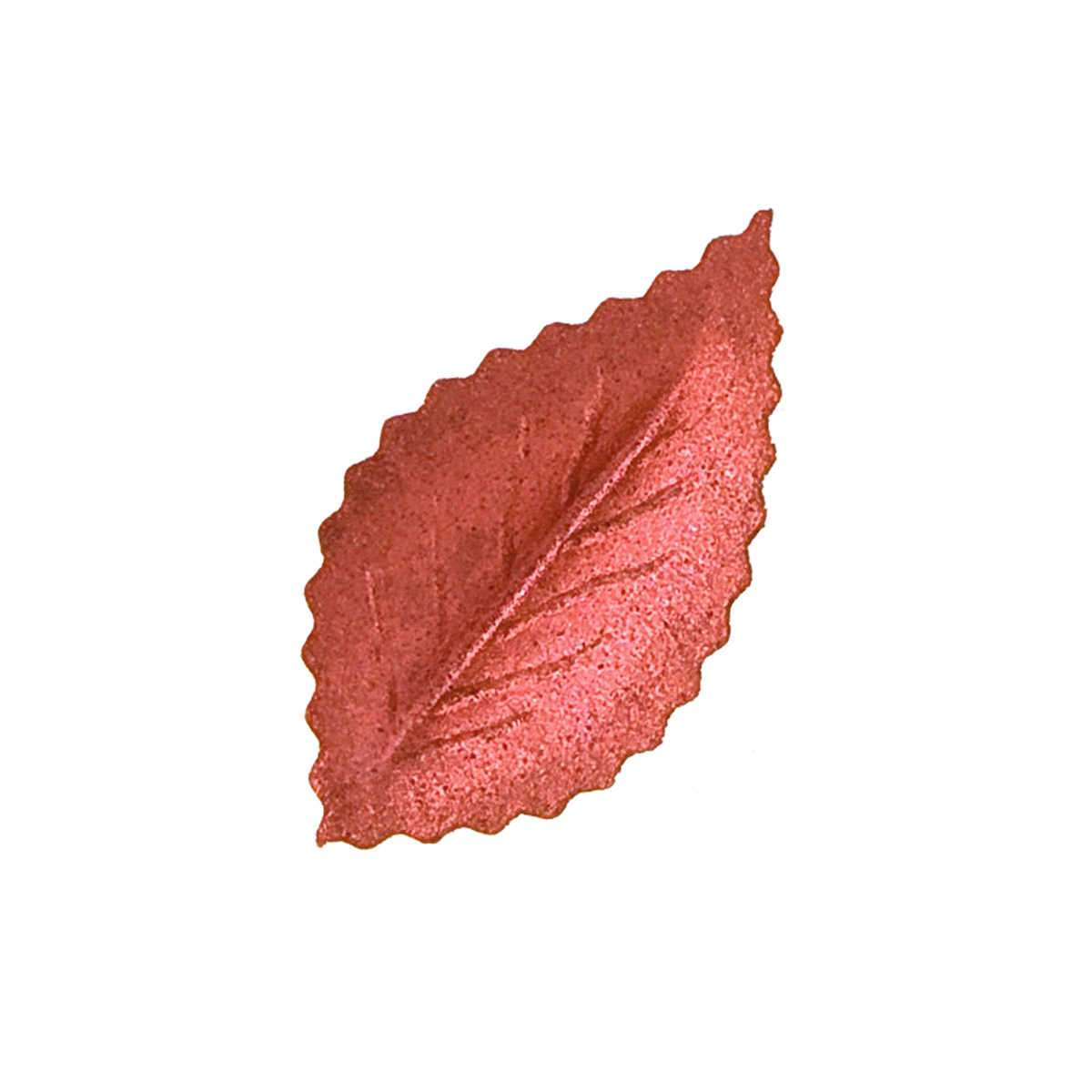 Foglia in cialda colore rosso metalizzato. Senza e171, Senza glutine, Senza lattosio, Senza proteine del latte, Senza zuccheri aggiunti. 