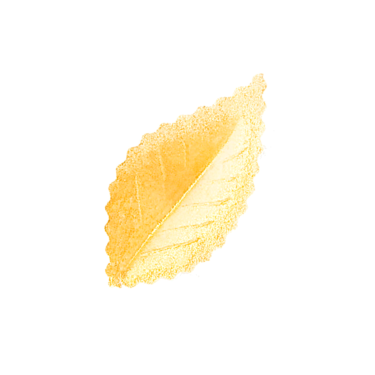 Foglia in cialda colore oro metalizzato. Senza e171, Senza glutine, Senza lattosio, Senza proteine del latte, Senza zuccheri aggiunti. 