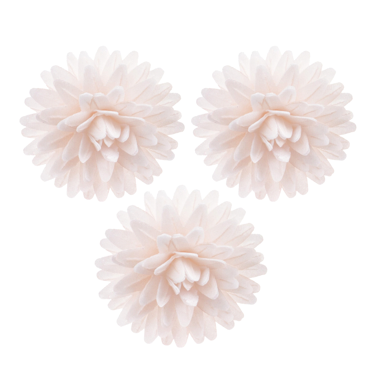 Fiori in wafer bianchi.Adatto ai vegetariani, Coloranti naturali, Senza e171, Senza glutine, Senza lattosio, Senza proteine del latte, Senza zuccheri aggiunti. 