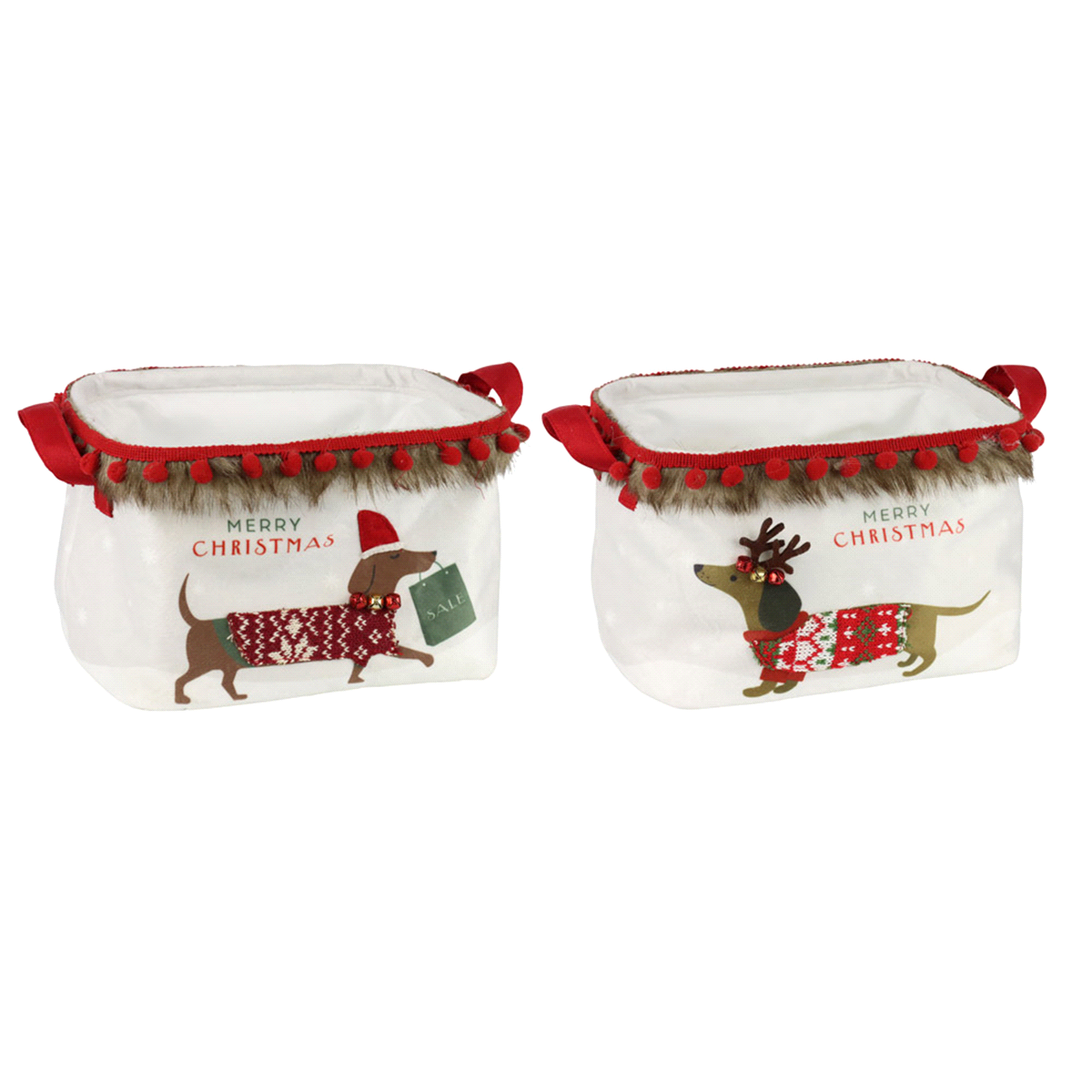 SET 2 CESTINI MERRY CHRISTMAS IN COTONE/POLIESTERE 24x18x15cm 