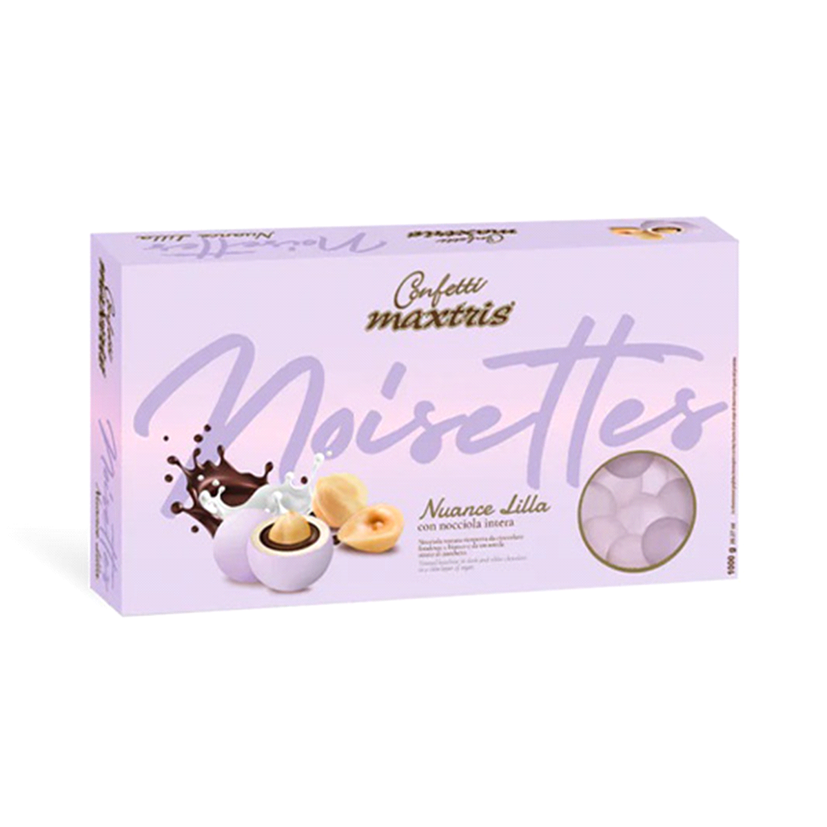 Confetti con nocciola tostata ricoperta da cioccolato bianco e fondente e da uno sottile strato di zucchero.Senza glutine e senza olio di palma.
 