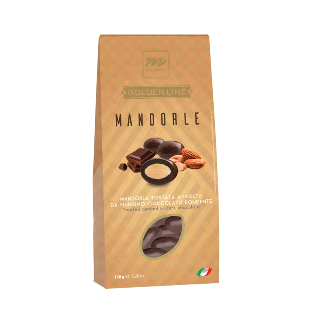 Snack composto da Mandorla tostata avvolta da finissimo cioccolato fondente.
 