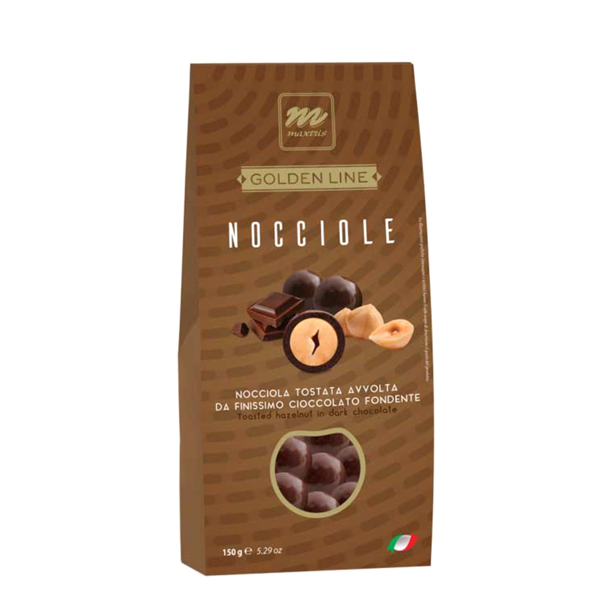 Snack composto da Nocciola tostata avvolta da finissimo cioccolato fondente.
 