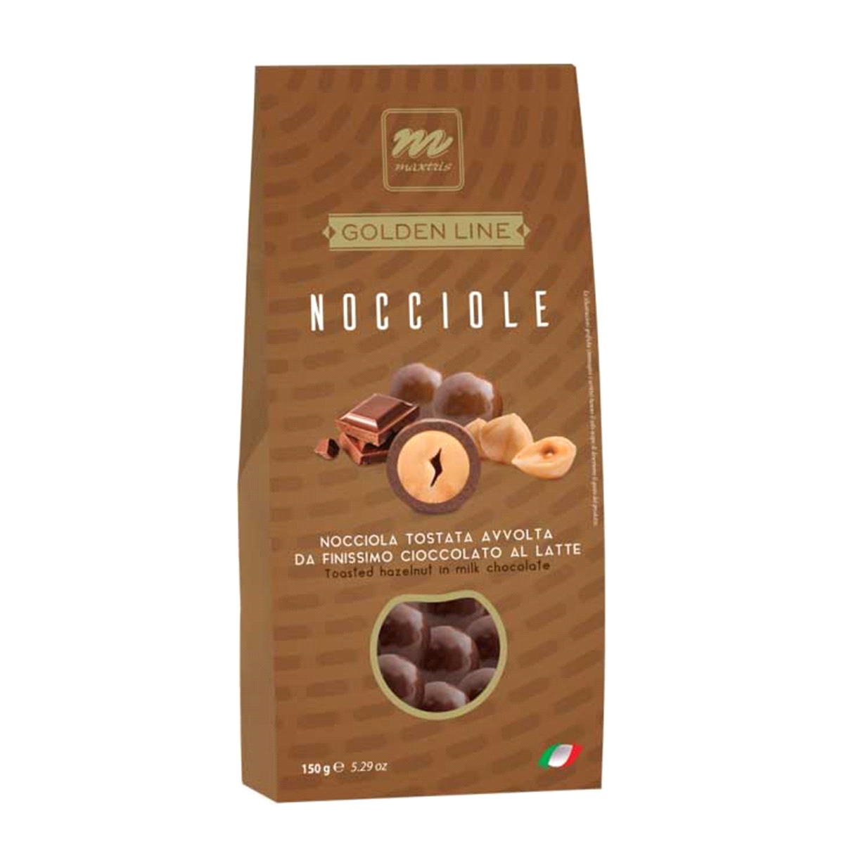 Snack composto da Nocciola tostata avvolta da finissimo cioccolato latte.
 