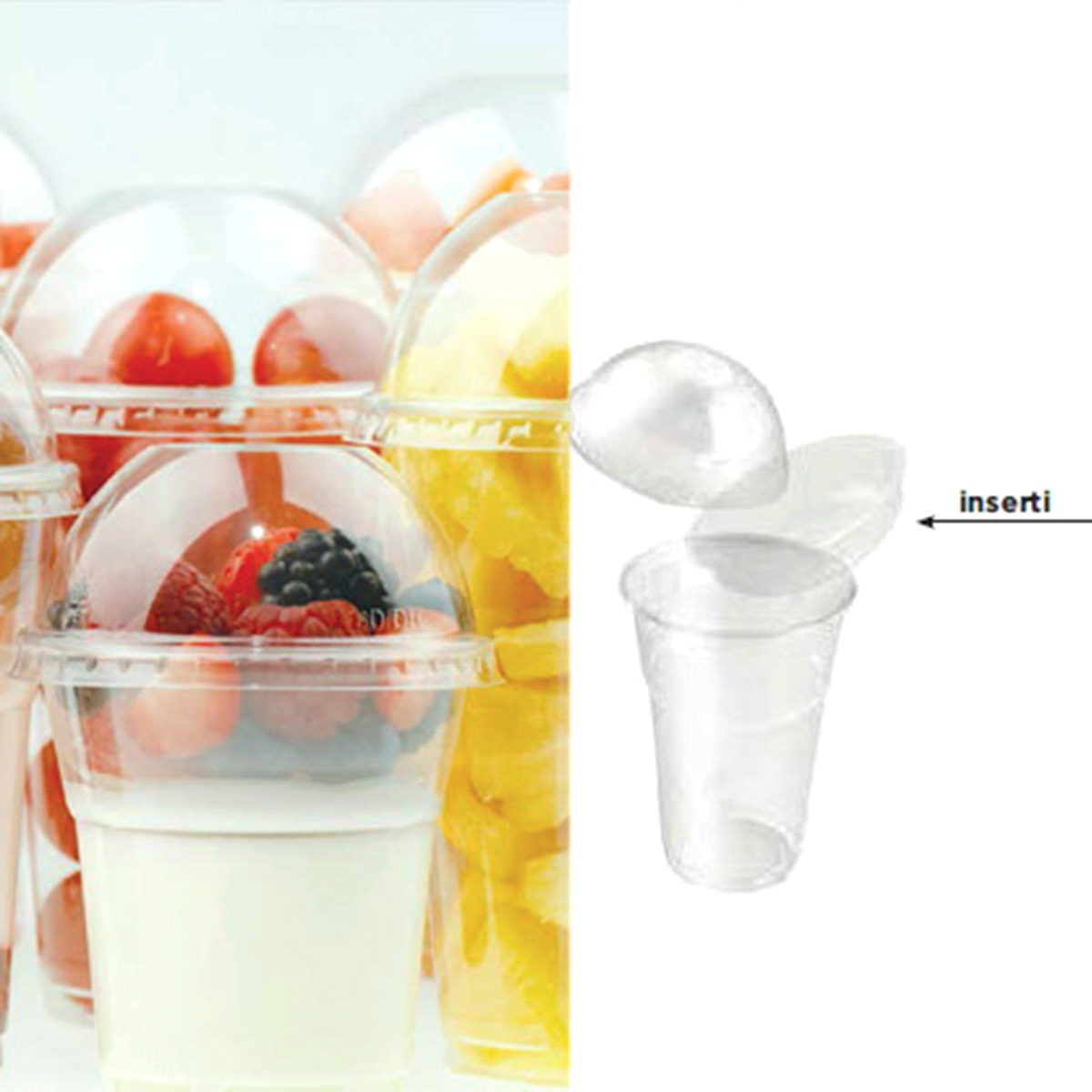 inserto ideale per frappe o macedonie. Per bicchiere PET o PLA 350/400/500 