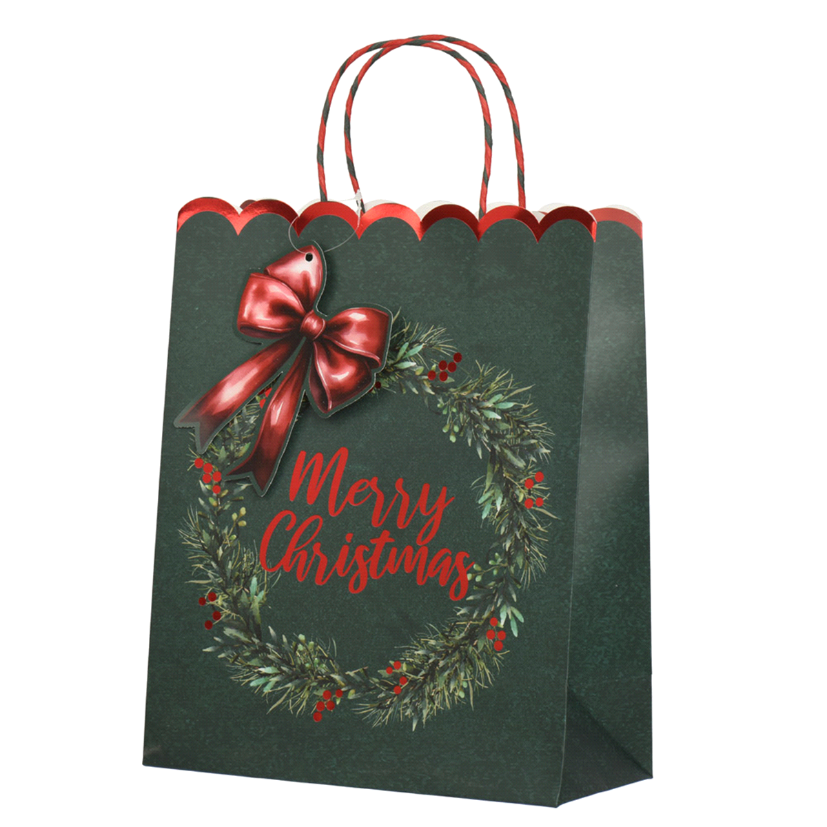 BORSA REGALO VERDE GHIRLANDA18x10x23 
