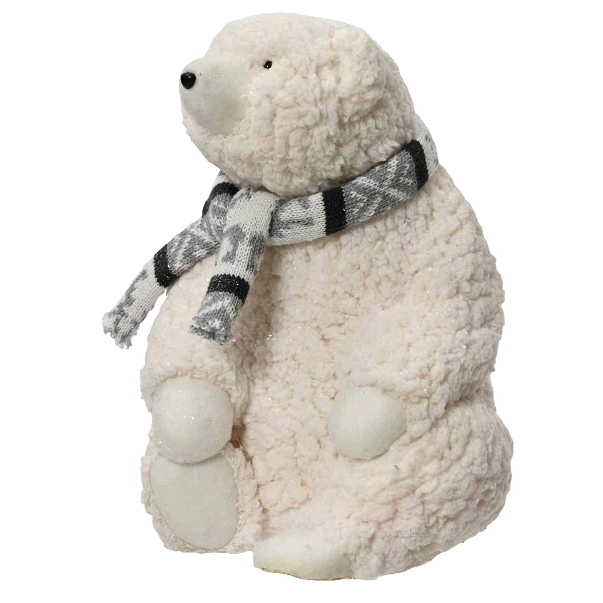 Orso bianco seduto in poliestere con sciarpa. Misure: 22x23 h.32cm. 