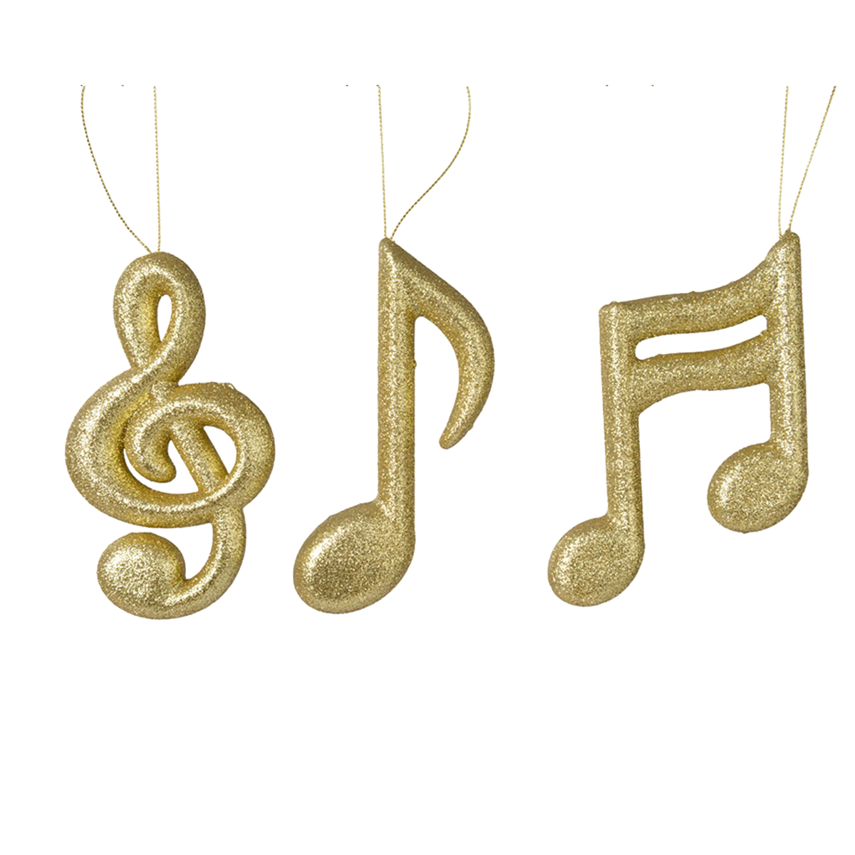Nota musicale oro glitterata da appendere 3 modelli assortiti. Misure: 2x8 h.15cm. 