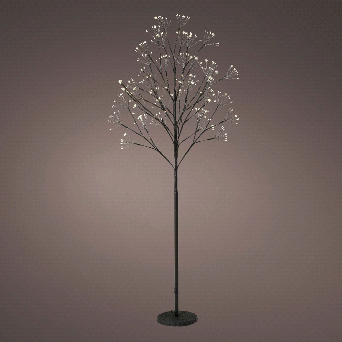Albero nero in ferro con micro led di colore bianco caldo da esterno. Dimensioni: @60 h.150cm. 