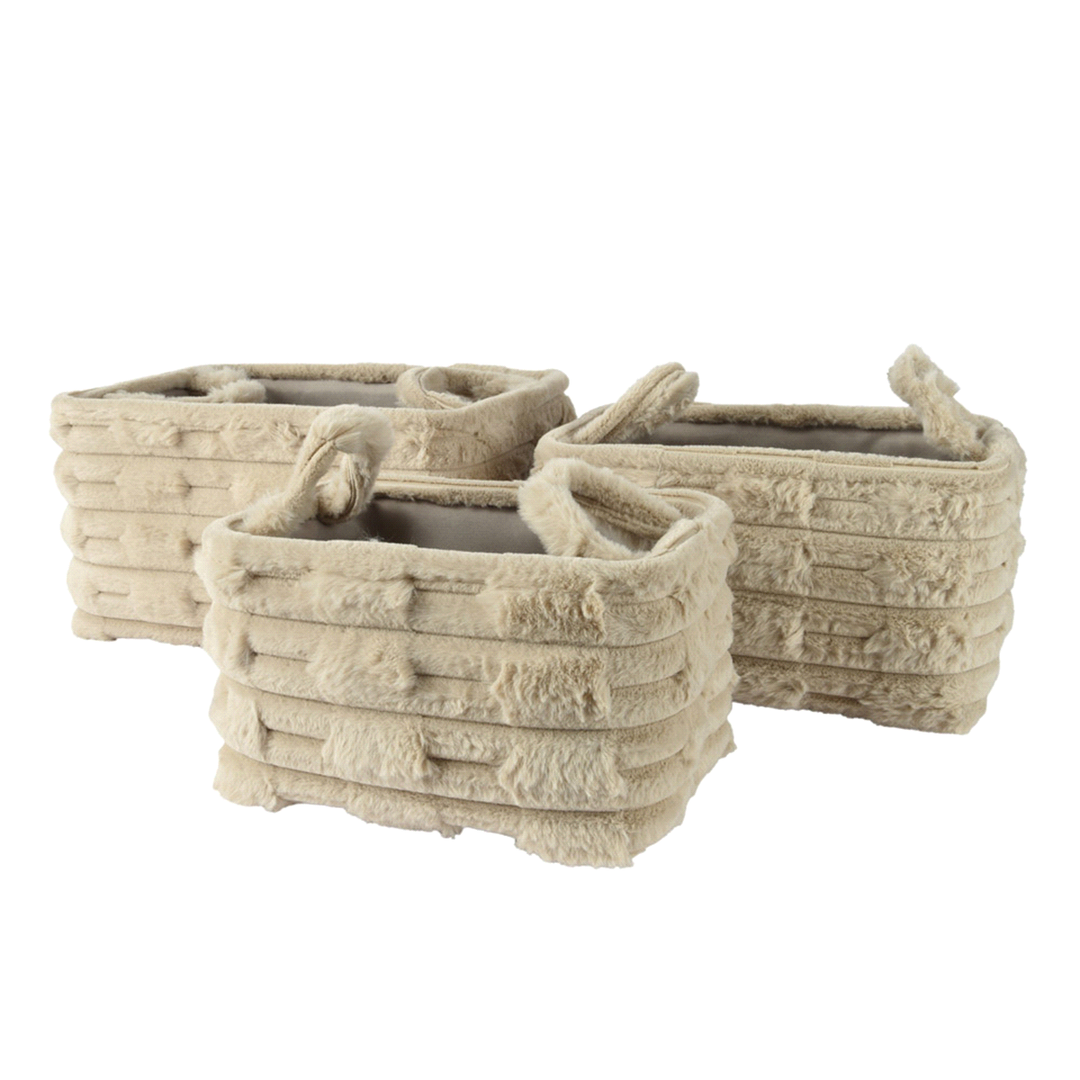 Set 3 cesti marrone chiaro in polyester. Misure: 30x40 h. 22cm. 