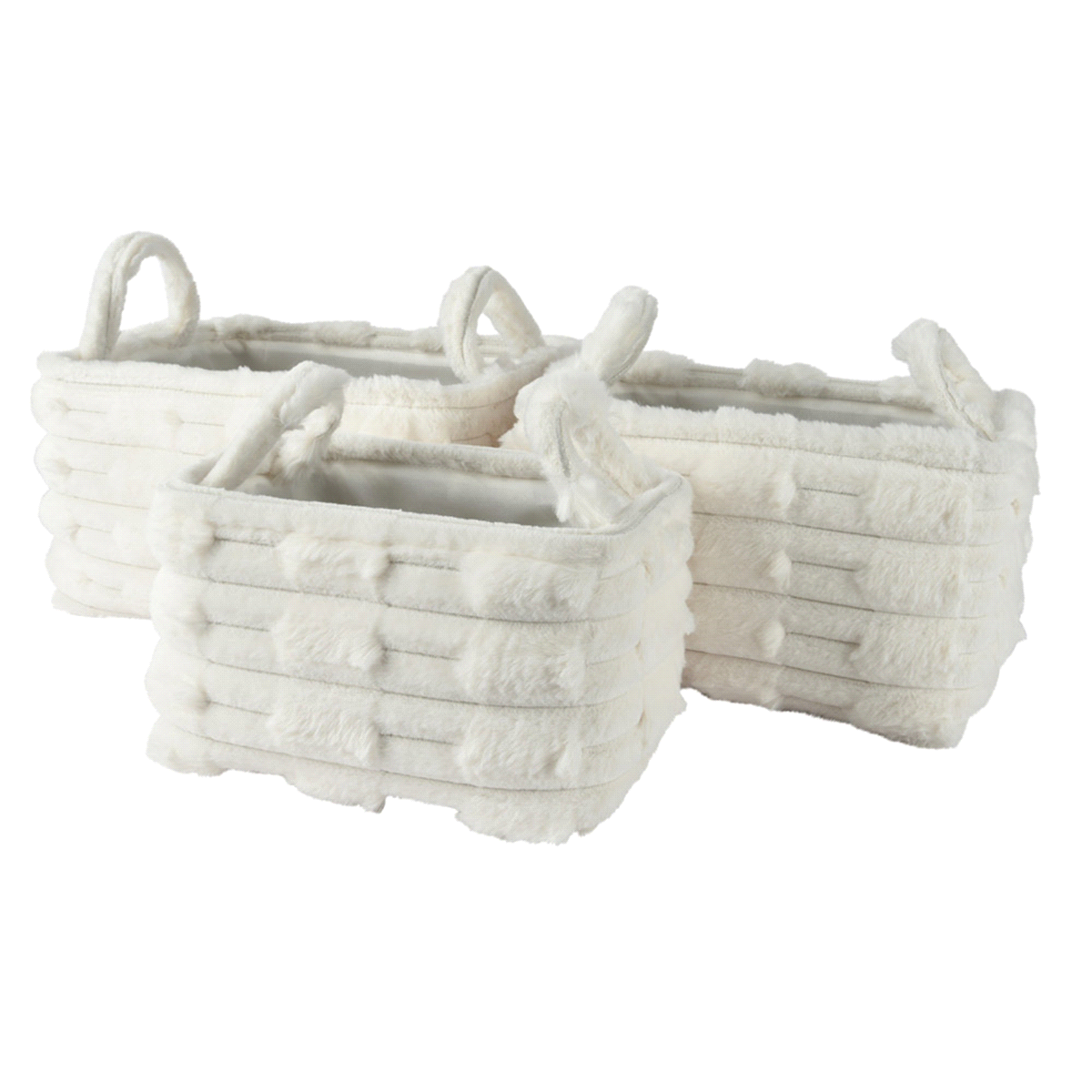 Set 3 cesti bianco sporco in polyester. Misure: 30x40 h. 22cm. 