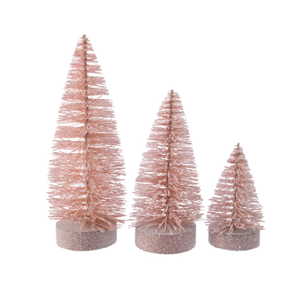 Mini alberi rosa fard glitterate a spazzola set da tre pezzi. Misure: @12 h.21cm /........ 