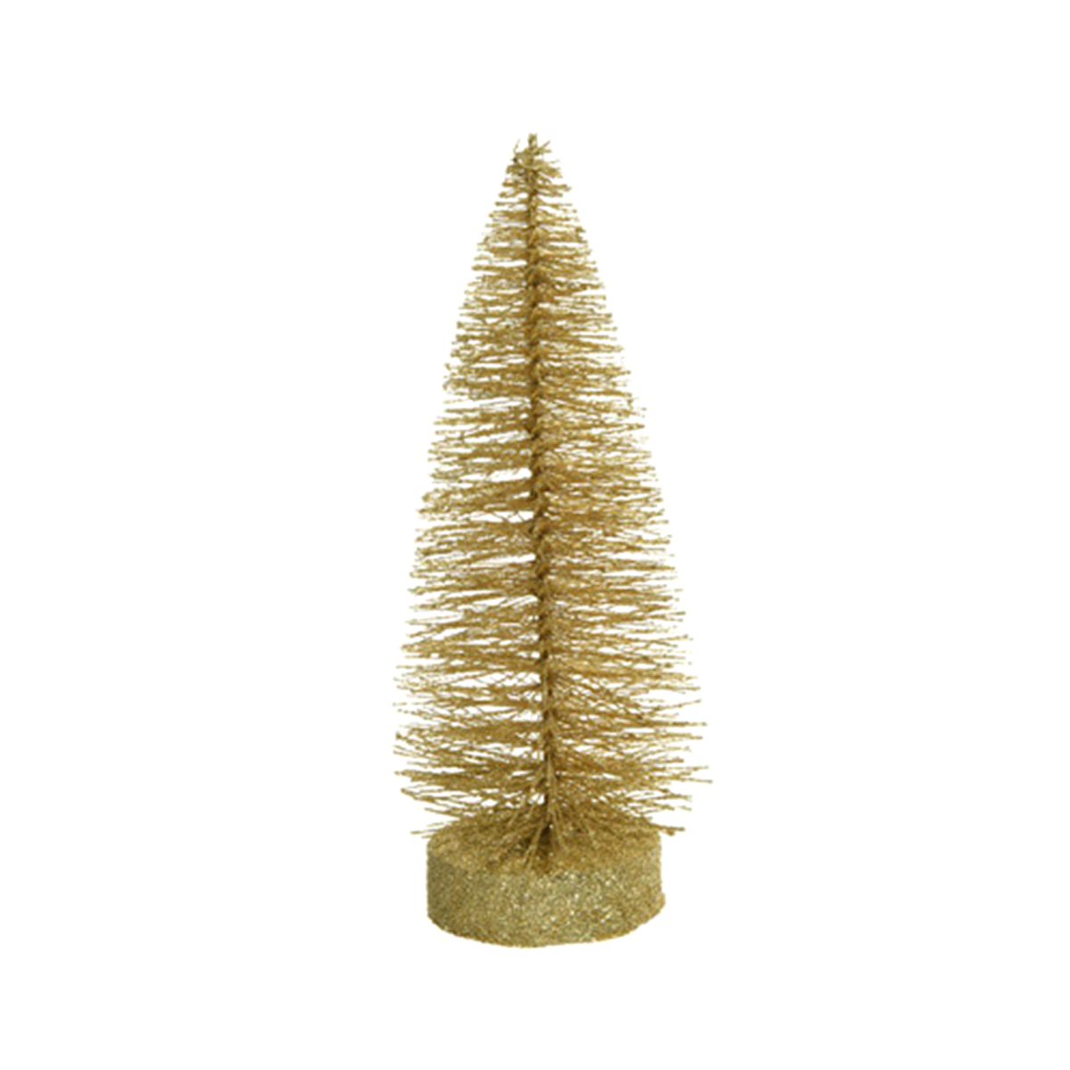 Mini abete oro glitterato a spazzola da interno. Misure: diametro 8 h. 20cm. 