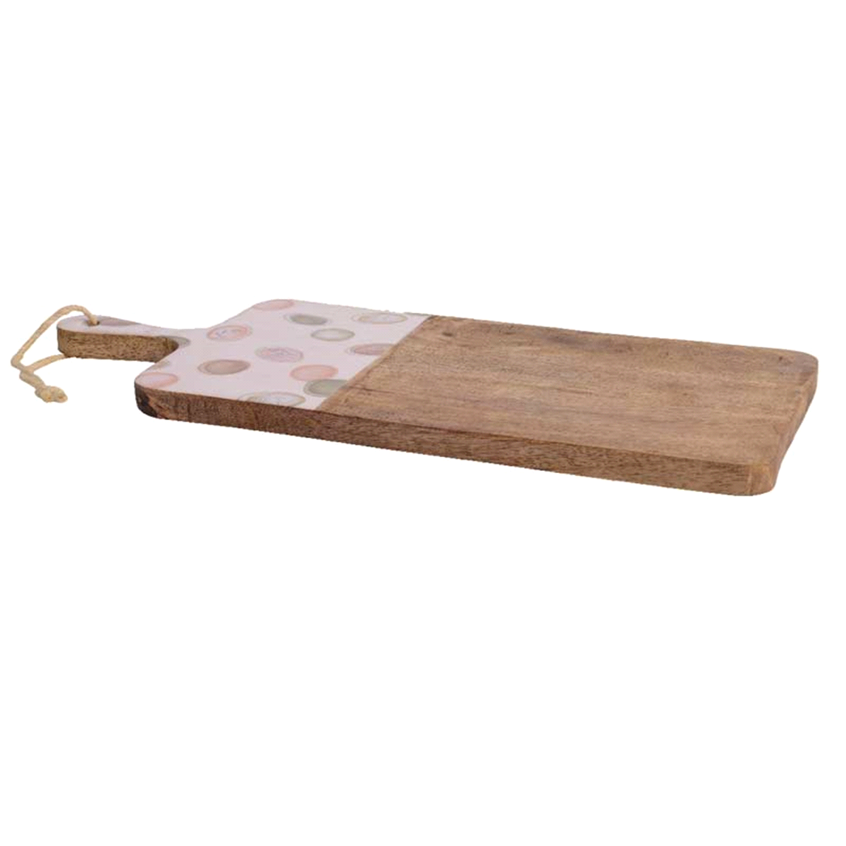 Tagliere in legno di mango decorato smaltato. Misure: 55x24cm. 